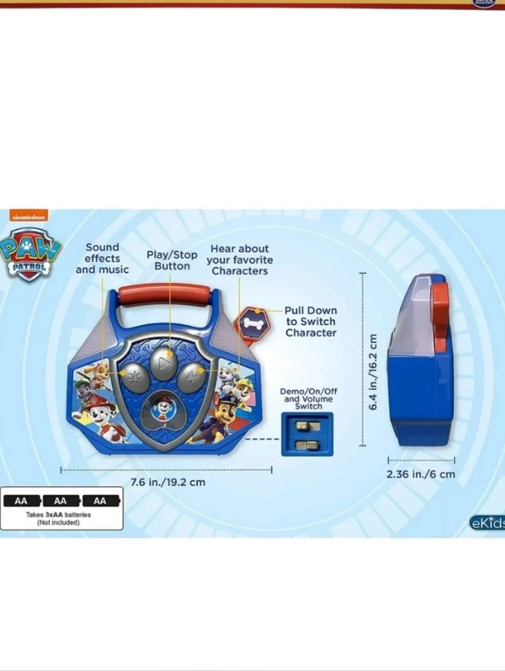 Ekids PAW Patrol Mini Boombox with Built-in Music Flashing Lights Kids Music Toy